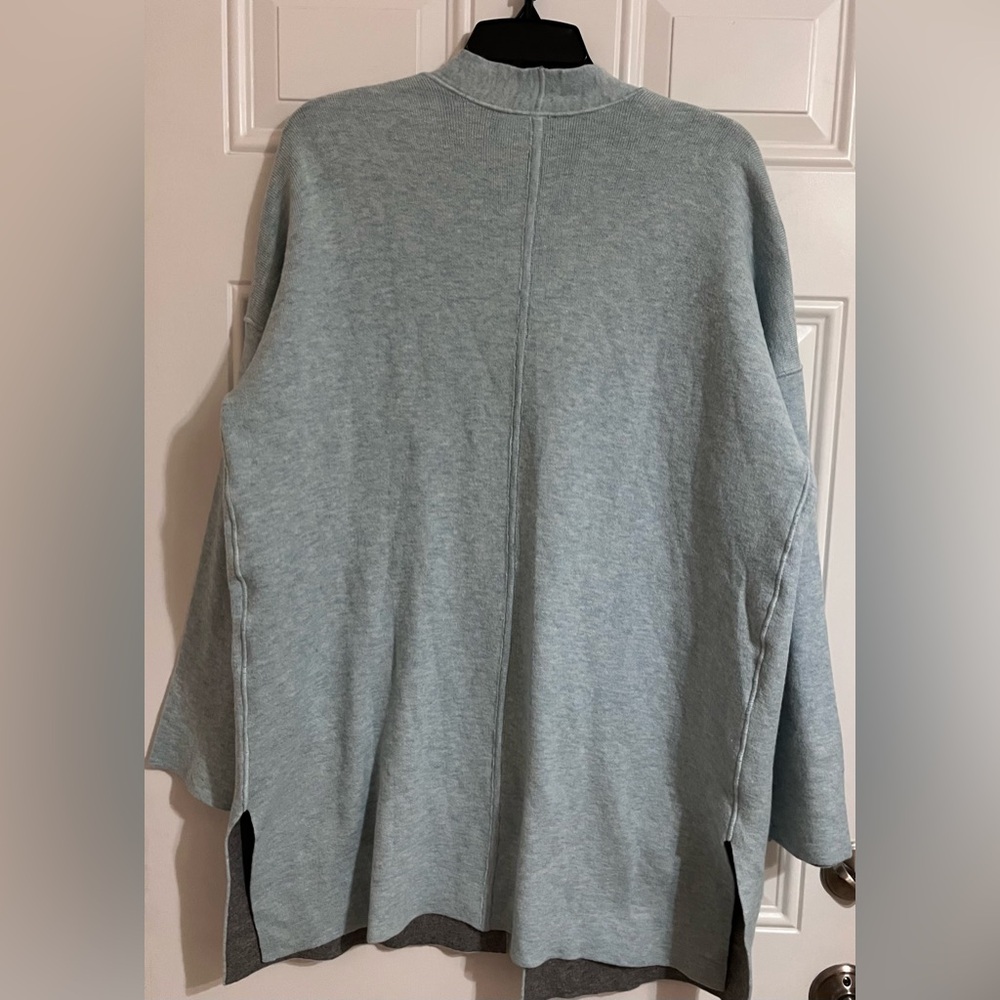 NWT J Jill Reversible Sweater L Petite Cardigan Open Front Gray Blue Long Sleeve - Picture 6 of 7